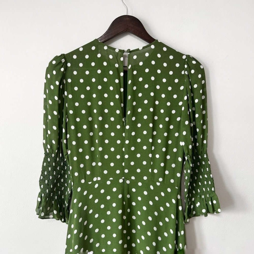 Reformation Carolena Polka Dot Midi Dress in Edamame Green - Picture 8 of 12